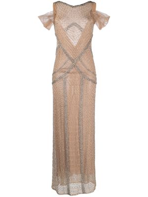 Atu Body Couture crystal-embellished scallop-effect gown - Neutrals