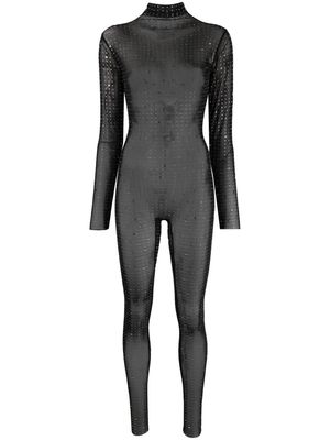 Atu Body Couture crystal-embellished semi-sheer jumpsuit - Black