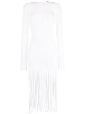 Atu Body Couture fringed ribbed long-sleeve dress - Neutrals