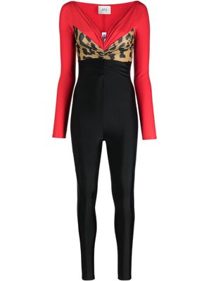 Atu Body Couture leopard-print long-sleeve jumpsuit - Black