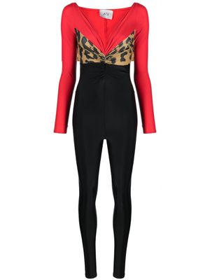 Atu Body Couture leopard-print long-sleeve jumpsuit - Red