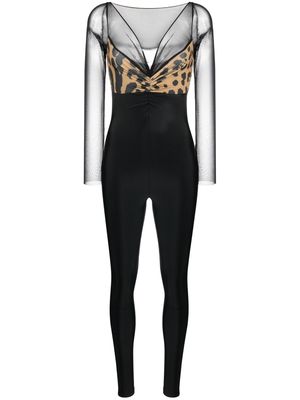 Atu Body Couture leopard-print V-neck jumpsuit - Black