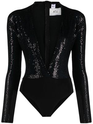 Atu Body Couture plunge sequin-embellished bodysuit - Black