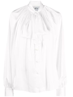 Atu Body Couture pussy-bow collar long-sleeve shirt - White