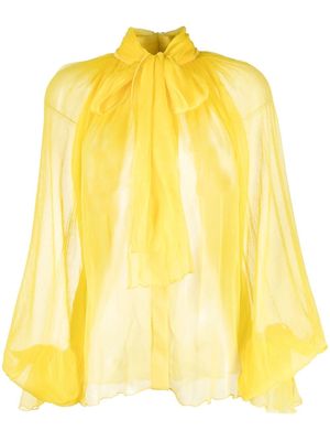 Atu Body Couture pussy-bow silk sheer blouse - Yellow