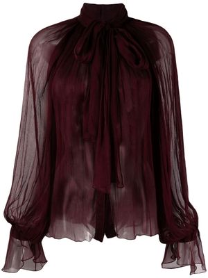 Atu Body Couture semi-sheer tie-neck blouse - Red