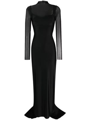 Atu Body Couture sheer-sleeve fitted gown - Black