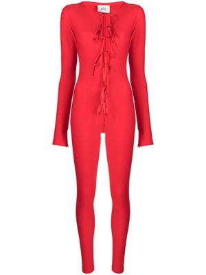 Atu Body Couture tie-fastening satin-finish catsuit - Red