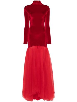 Atu Body Couture tulle-detail velvet gown - Red