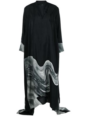 Atu Body Couture wave-print kaftan maxi dress - Black