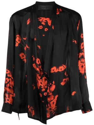 Atu Body Couture x Tessitura floral-print silk wrap shirt - Black