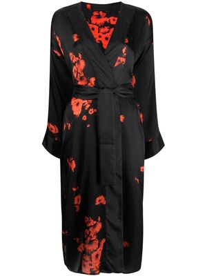 Atu Body Couture x Tessitura Poppies-print silk robe - Black