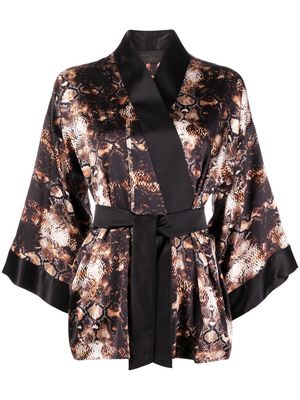 Atu Body Couture x Tessitura snakeskin-print tied-waist blouse - Black