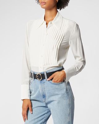 Aubray Pintuck Button-Down Silk Shirt