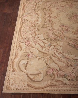 Aubusson Hand-Knotted Antiqued Rose Rug, 9' x 12'