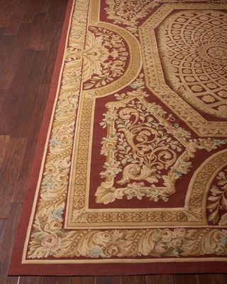 Aubusson Hand-Knotted Burgundy & Gold Rug, 10' x 14'