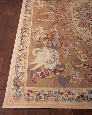 Aubusson Hand-Knotted Burnished Gold Rug, 11' x 11'