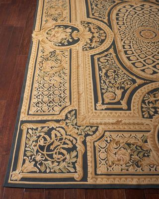 Aubusson Hand-Knotted Ebony Rug, 10' x 14'