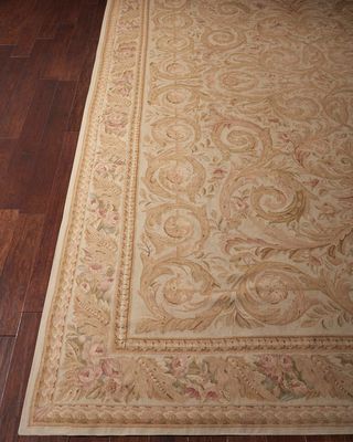 Aubusson Hand-Knotted Golden Beige Rug, 10' x 14'