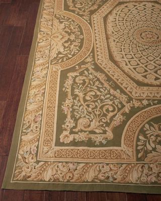 Aubusson Hand-Knotted Olive Rug, 7' x 12'