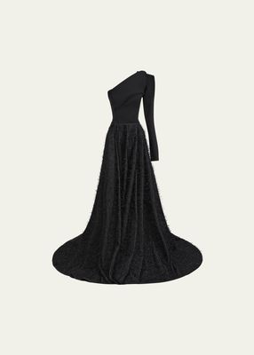 Audacity Strong One-Shoulder Long-Sleeve Gown