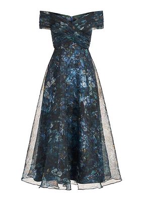 Auden Floral Crinkled Organza Off-the-Shoulder Midi Dress