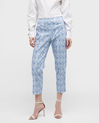 Audrey Scribble-Print Tapered-Leg Ankle Ottoman Trousers