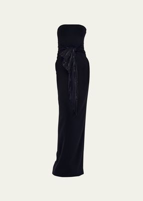 Audrey Strapless Column Gown with Scarf