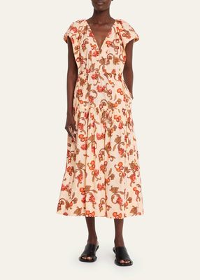 August Printed Side-Tie Midi Dress