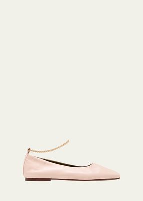 Augusta Ankle-Chain Leather Ballerina Flats