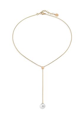 Aura 18K Gold-Plated Steel & 10MM Faux White Pearl Lariat Necklace