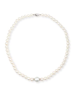 Aura 18K White Gold Pearl & Diamond Necklace