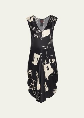 Aura Printed Silk Asymmetric Dress