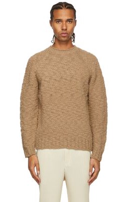 AURALEE Beige Slub Wool V-Neck Sweater