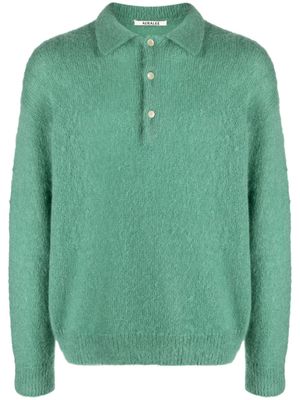 Auralee brushed-effect knitted polo shirt - Green