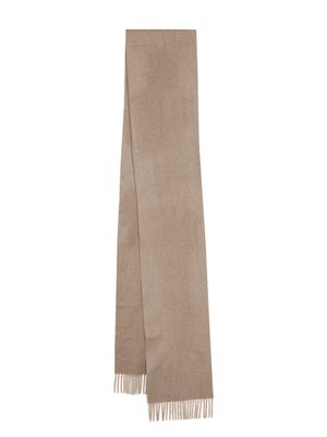 Auralee logo-patch fringed cashmere scarf - Neutrals