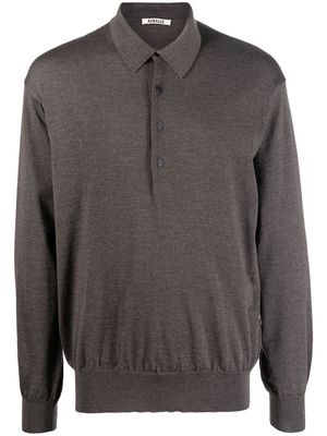 Auralee long-sleeve knitted wool polo shirt - Brown