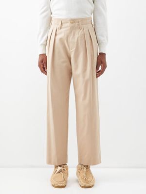 Auralee - Pleated Cotton-blend Twill Trousers - Mens - Beige