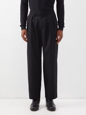 Auralee - Pleated Cotton-blend Twill Trousers - Mens - Black