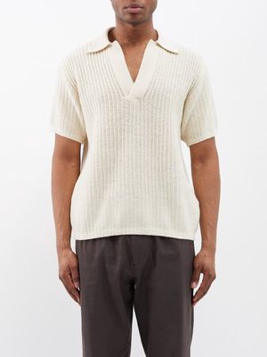 Auralee - Ribbed Brushed Cotton-blend Polo Knit - Mens - White