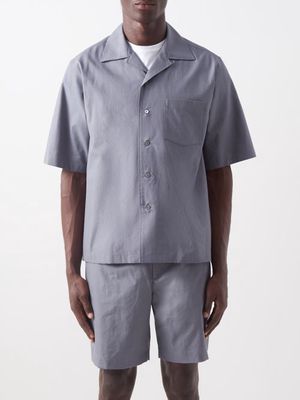 Auralee - Short-sleeved Patch-pocket Cotton-canvas Shirt - Mens - Blue