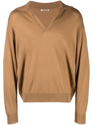 Auralee spread-collar polo shirt - Brown