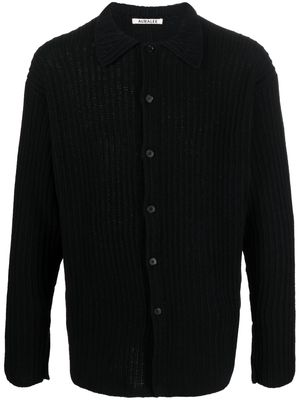 Auralee spread-collar ribbed cardigan - Black