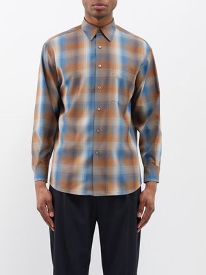 Auralee - Super Light Checked Wool Shirt - Mens - Brown Blue