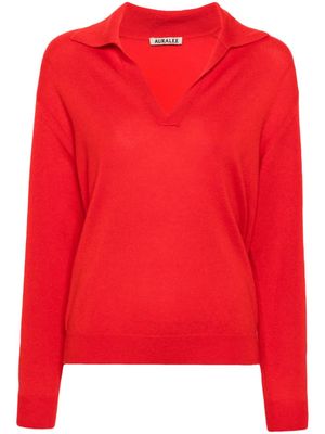 Auralee V-neck fine-knit jumper - Red