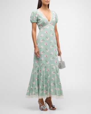 Aurelle Floral Lace Tiered-Hem Midi Dress