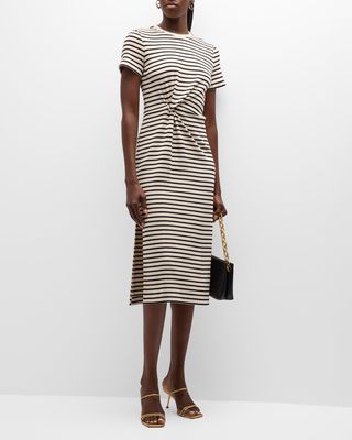 Aurora Knotted Stripe Short-Sleeve Midi Dress