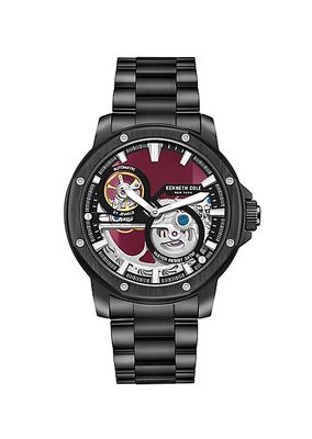 Automatic Black Stainless Steel Skeleton Watch/44MM