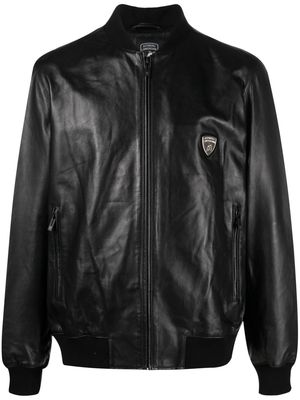Automobili Lamborghini logo-patch leather bomber jacket - Black