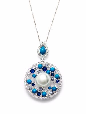 AUTORE 18kt white gold Grotto sapphire, diamond, turquoise and pearl pendant necklace - Silver